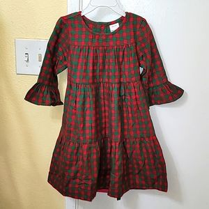 Hanna Andersson Girls Dress Size 4 tiered plaid red & green soft B29